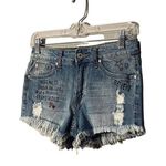 ZCO Blue Denim Graphic Distressed Jean Cut Off Shorts Women Sz 3 Photo 4