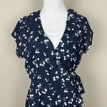 Aritzia Sunday Best Wrap Dress 6 Savoy Cherry Print Navy Blue Ruffle Feminine Photo 2