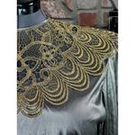 Blouse silver lamee gold lace 1980s shoulder pads Size 12 Photo 1