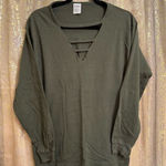 PINK - Victoria's Secret  Army Green White Dog Logo Cutout Campus Shirt Small Photo 0