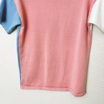 [Vintage] Pink Blue Abstract Crew Neck Short Sleeve Sweater Top Size Large L Photo 4