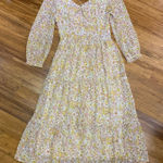 Sincerely Jules Floral Maxi Dress Size Small Long Sleeve‎ Tiered Smocked Back Yellow Photo 0