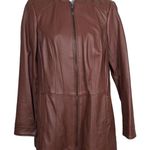Denim And Co Brown Leather Jacket Full Zip Size Large Photo 0