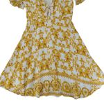 Lulus  Callista Tie Front Skater Dress Women's‎ Size Medium White Gold V-neck Photo 3