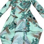 Vintage 70s Honeycomb Neon Green Brown Floral Belted Shirt Dress Medium Fit EUC Photo 10