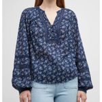 Veronica Beard Kent Navy Blue Floral Crochet Lace Peasant Blouse Top women 14 L Photo 3