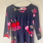 Boden Irene Ponte Dress Navy Blue Pink Red Floral Knee Length 3/4 Sleeve Preppy Photo 3