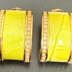 Joan Rivers Retired  Yellow Enamel Gold-tone Pave Crystals Half Hoop Earrings Photo 0