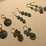 Lot Of 4 Dangle Costume Earrings Pierced Beaded Mix Silver Tone Blue / Green Photo 0