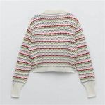 ZARA Chunky Knit Multicolor Rainbow Stripe Knit Cardigan Sweater Size L Photo 1