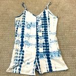 Blue and White Tie Dye Spaghetti Strap Romper Size L Photo 0