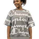 Champion  Reverse Weave Sweatshirt Womens XL Gray Script Logo Short Sleeve Photo 0