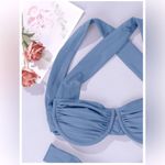 NWT Hilinker Blue Ruched Bikini Criss Cross Back High Cut Swimsuit Set Sz M Size M Photo 2
