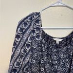 Lucky Brand  Navy Blue Boho Peasant Top Floral Border Print Medium Photo 4