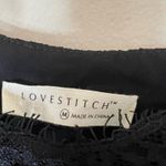 Lovestitch  cami M black eyelash lace trim spaghetti strap pleated Y2K whimsygoth Photo 7