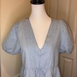 ZARA  Blue V-Neck Short Puff Sleeve Babydoll Dress w Tiered Skirt Sz MD Photo 3