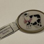 Female Dairy Milk Cow With Pink Bow Brooch Pin Handmade Handcrafted White Photo 0