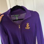 Ralph Lauren  Vintage Womens Full Zip Sweater Logo Patch Purple Preppy Photo 5