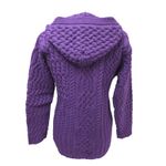 Aran Crafts Ireland Merino Wool Hooded Cable Knit Cardigan Purple XL NWOT Size XS Photo 2