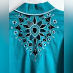 Bob Mackie  Wearable Art Cutout Embroidered Turquoise Zipper Cotton Jacket Photo 2
