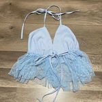 SheIn Baby Blue Halter Crop Top with Mesh Bottom Photo 0