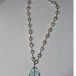 Fresh Water Pearl & Aqua Tear Drop Crystal Statement Necklace Glamorous Jewelry Silver Photo 7