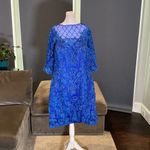 Women’s Blue Tea Length Corset Back Dress Matching Chiffon Jacket Size 22 **READ Blue Photo 2