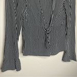 ZARA  Trafaluc  Black and White Striped Tie-Front Long Sleeve Blouse Size Small Photo 6
