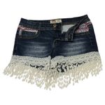 LEI Ashley Low Rise Denim Jean Shorts Aztec Lace Tassel Trim Blue Red White 1 Size undefined Photo 1