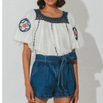 Cleobella  Navi ‎Hand Embroidered Floral Crochet Organic Cotton Blouse Top Photo 2