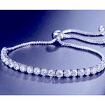 Boutique NEW White Gold‎ Plated S925 Simulated Diamond Slide Tennis Bracelet, Adjustable Photo 15