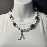 Handmade Glass Bead Alabama Crimson Necklace Red/white Women’s READ Photo 0