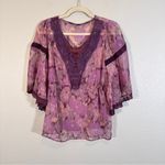 Free People  Purple Indie Crochet Boho Blouse Womens S Festival Flutter 70s Style Photo 9
