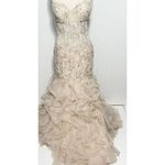 Jovani Strapless Trumpet Embroidered Corset Prom Dress Gown Light Cafe Size 16 Photo 14