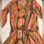 PRIYA EMBELLISHED SWIMSUIT COVER Size 40/Large adjustable waist long sleeve NWOT Orange Photo 3