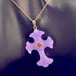 14K Gold Lavender Jade & Amethyst Cross Pendant Necklace Photo 0