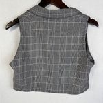 Plaid VEST Top Crop Vest Waistcoat Y2K Black White Check V Neckline Grunge Boho Gray Size L Photo 2