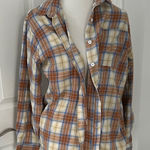 Princess Polly Multicolor Orange/ Blue Plaid Button Down Flannel Photo 0