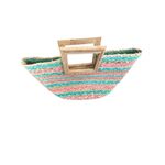 Antik Kraft  Women's Pink & Blue Wooden Jute Satchel Beach Tote Bag Photo 8