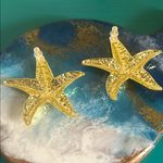 4 Pair Gold Tone Starfish and Shell Tropical Ocean Dangle Statement Earrings Set Photo 8