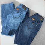 Set/2 MEK Denim Keros Skinny Super Bell Low Rise Flare Jeans Patchwork Dk Rinse Blue Size 24 Photo 1