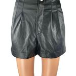 H&M Divided Black Faux Vegan Leather Pleated High Waisted Straight Leg Shorts 2 Photo 0