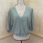 LUQ Anthropologie Hade cropped wrap top green 100% Cotton kimono sleeves Large Photo 1