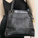 Brahmin Vintage Black Embossed Croc Leather Double Strap Bucket Shoulder Bag Photo 2
