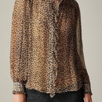 J.Crew Ruffle Button Down Leopard Print Crinkle Chiffon Blouse Size 0 Photo 0