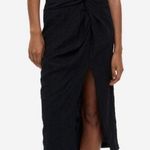 H&M Knot Detail Linen Blend Black Midi Skirt with Slit  Size 8 Photo 2