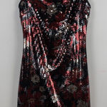 EXPRESS Y2K Womens Mini Dress M 7/8 Red Black Sequins Body Con Party Cocktail Photo 0