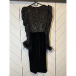 Lavish Lice Lavish Alice Womens 4 Black Sequin Faux Fur Long Sleeve Velvet Draped Midi Dress Photo 1