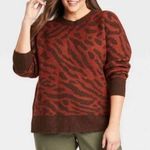 Ava & Viv NWT Brown Animal Print Crewneck Pull Over Sweater Photo 0