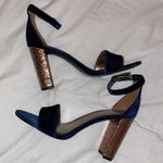 Marc Fisher Blue Velvet & Gold Glitter Heels Photo 0